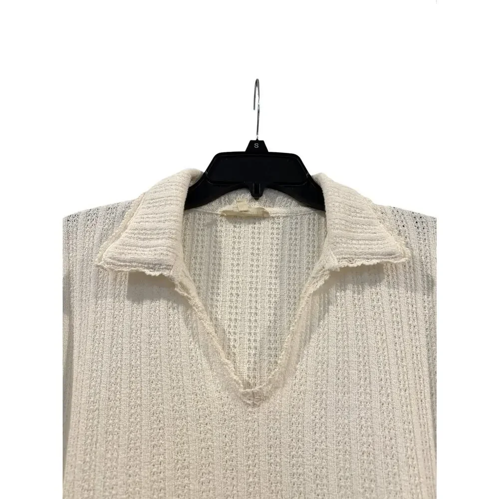 Madewell Women’s Crochet V-Neck Short Sleeve Ivory Knit Sweater SZ XL Modest